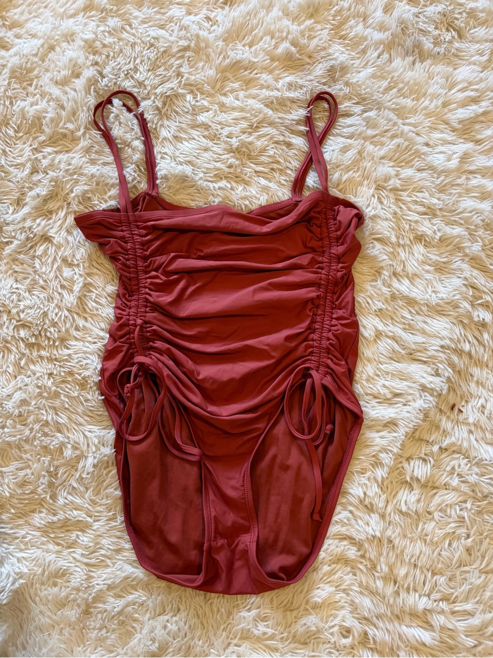 Ruched One-Piece Swim Bodysuit in Deep Red